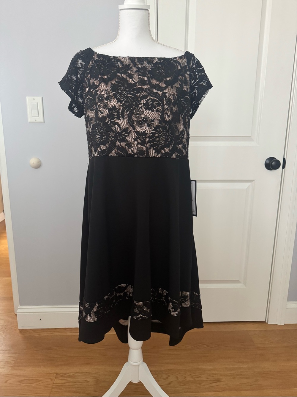 Black Lace Overlay Fit & Flare Dress